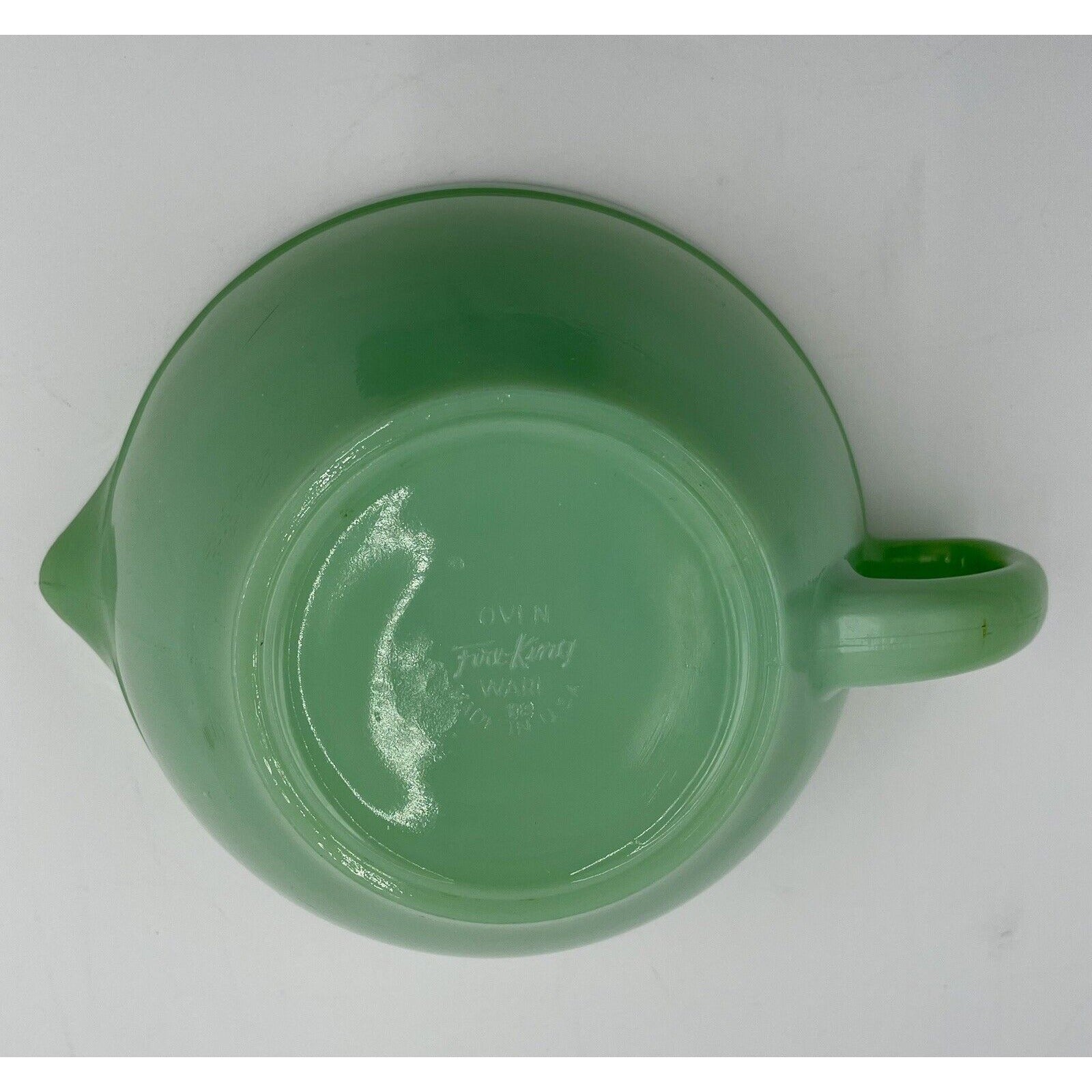 1950s Fire King Jadeite Green Glass Banded Batter Mixing Bowl Spout & Handle C1 - Vintosh Vintage